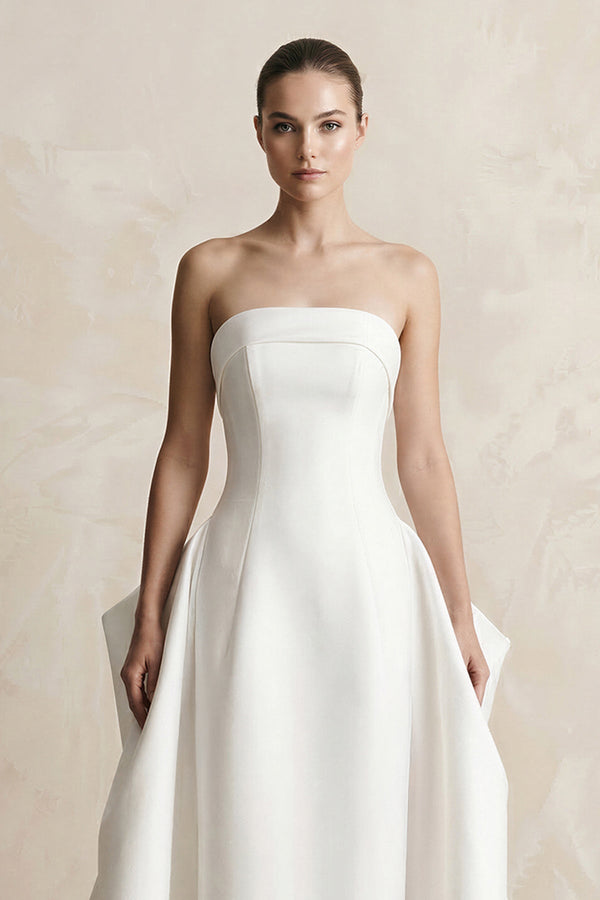 Strapless Satin Ball Gown Wedding Dress in White - SHE IS ME Wedding Dresses