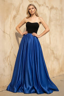 Strapless Satin Gown in Black and Royal Blue - SHE IS ME