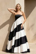Strapless Satin Gown in Black and White - SHE IS ME