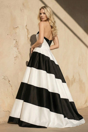 Strapless Satin Gown in Black and White - SHE IS ME