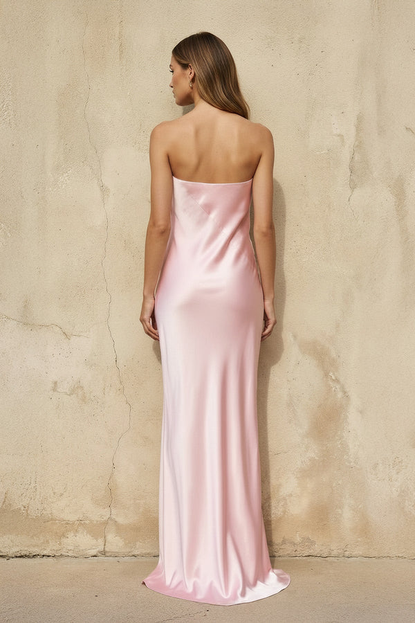 Strapless Satin Maxi Dress in Pink - SHE IS ME