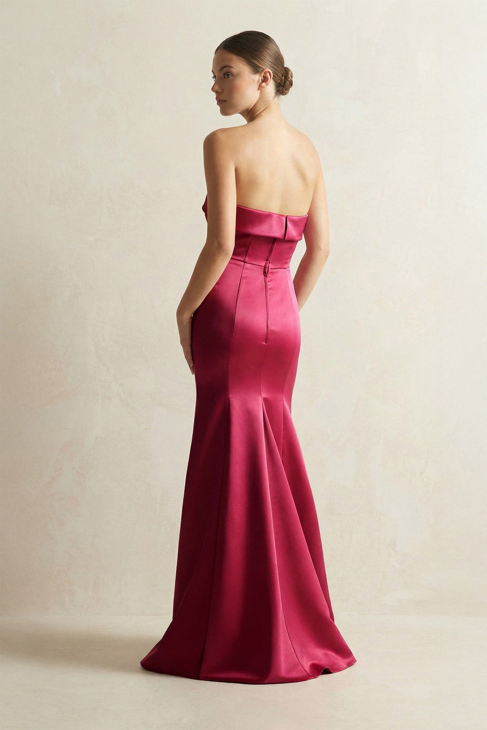 Strapless Satin Mermaid Bridesmaid Dress in Burgundy - SHE IS ME Bridesmaid Dresses