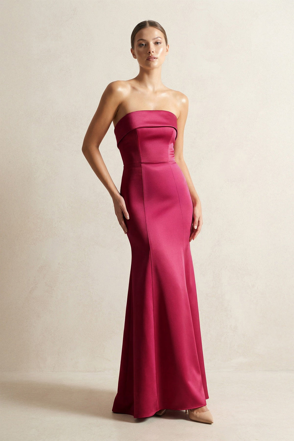 Strapless Satin Mermaid Bridesmaid Dress in Burgundy - SHE IS ME Bridesmaid Dresses