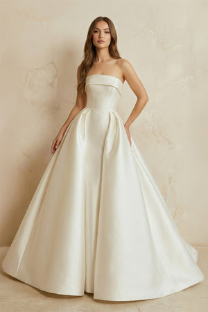 Strapless Satin Pleated Ball Gown in Ivory - SHE IS ME Wedding Dresses
