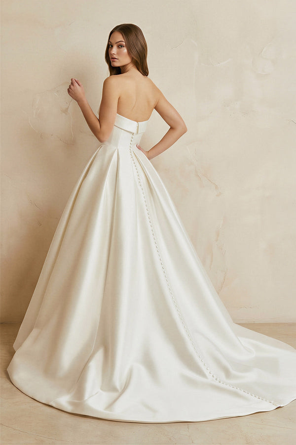 Strapless Satin Pleated Ball Gown in Ivory - SHE IS ME Wedding Dresses