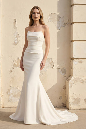 Strapless Satin Pleated Mermaid Wedding Dress - SHE IS ME Wedding Dresses