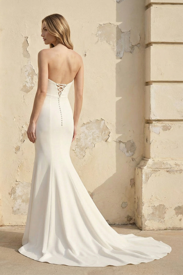 Strapless Satin Pleated Mermaid Wedding Dress - SHE IS ME Wedding Dresses