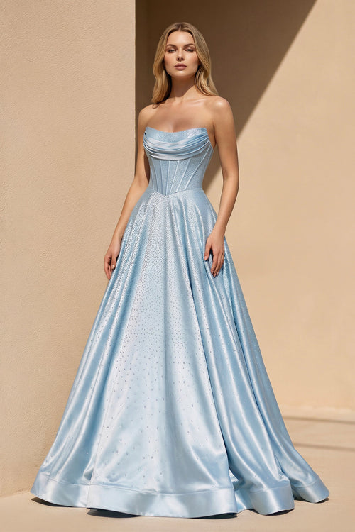 Strapless Satin Prom Dresses With Beading in Sky Blue - SHE IS ME PROM DRESSES
