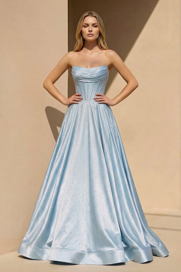 Strapless Satin Prom Dresses With Beading in Sky Blue - SHE IS ME PROM DRESSES