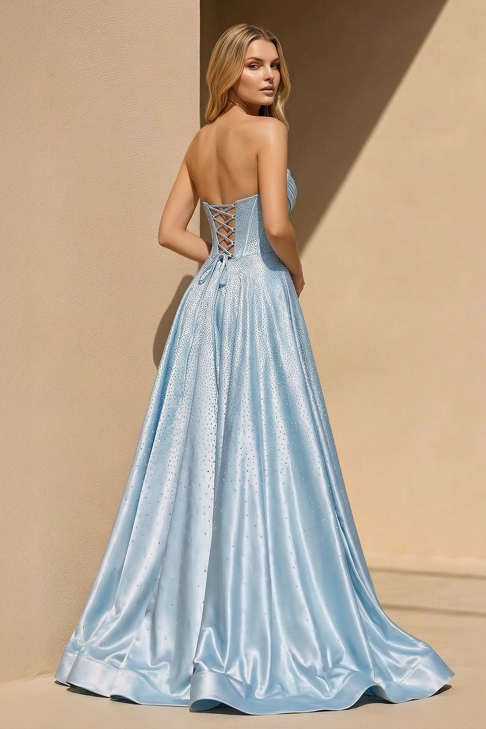 Strapless Satin Prom Dresses With Beading in Sky Blue - SHE IS ME PROM DRESSES