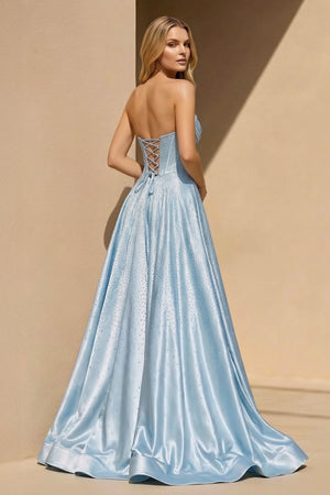 Strapless Satin Prom Dresses With Beading in Sky Blue - SHE IS ME PROM DRESSES