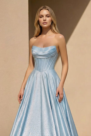 Strapless Satin Prom Dresses With Beading in Sky Blue - SHE IS ME PROM DRESSES