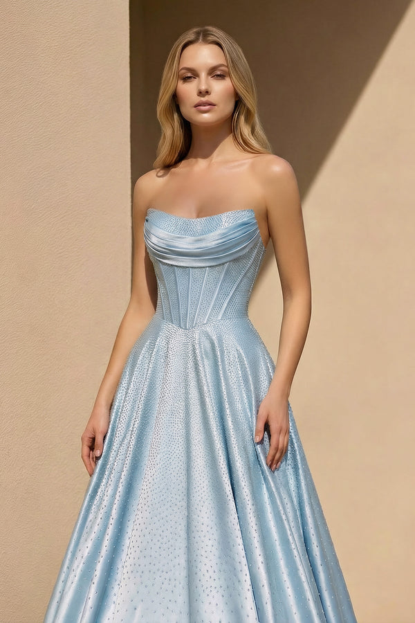 Strapless Satin Prom Dresses With Beading in Sky Blue - SHE IS ME PROM DRESSES