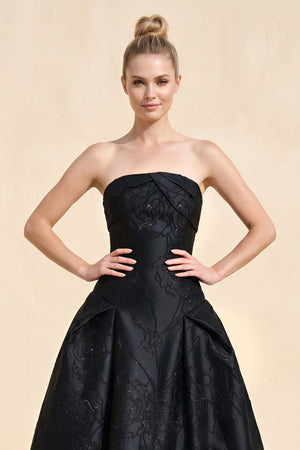 Strapless Satin Ruched A - Line Appliqued Wedding Dress in Black - SHE IS ME Wedding Dresses
