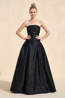 Strapless Satin Ruched A - Line Appliqued Wedding Dress in Black - SHE IS ME Wedding Dresses