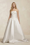 Strapless Satin Ruched A - Line Maxi Wedding Dress in White - SHE IS ME Wedding Dresses
