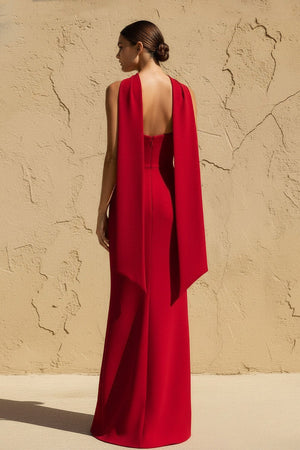 Strapless Scarf - Draped Maxi Dress in Red - SHE IS ME
