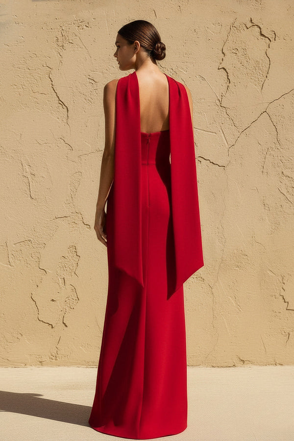 Strapless Scarf - Draped Maxi Dress in Red - SHE IS ME
