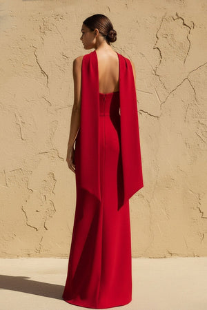 Strapless Scarf - Draped Maxi Dress in Red - SHE IS ME PROM DRESSES