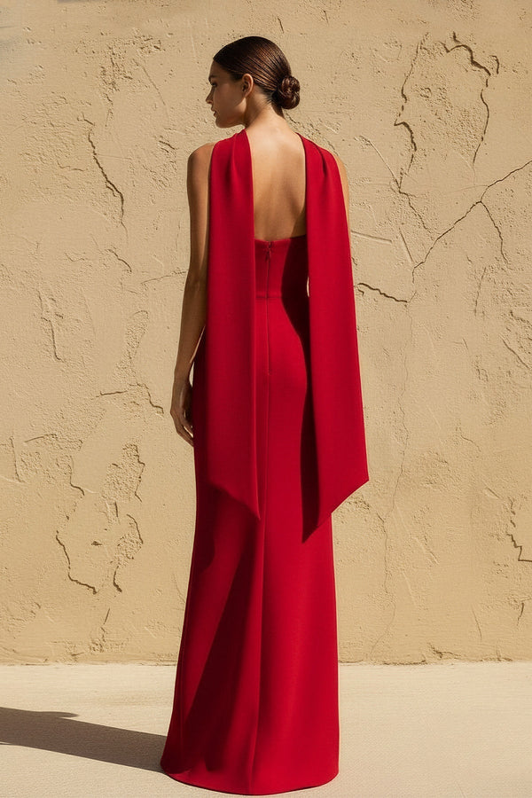 Strapless Scarf - Draped Maxi Dress in Red - SHE IS ME PROM DRESSES