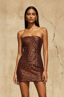 Strapless Sequined Mini Dress in Brown - SHE IS ME