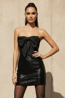 Strapless Sequins Bow Mini Dress in Black - SHE IS ME