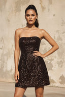 Strapless Sequins Mini Dress in Black - SHE IS ME
