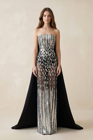 Strapless Sequins Sheath Wedding Dress With Train in Black - SHE IS ME Wedding Dresses