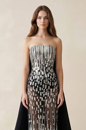 Strapless Sequins Sheath Wedding Dress With Train in Black - SHE IS ME Wedding Dresses