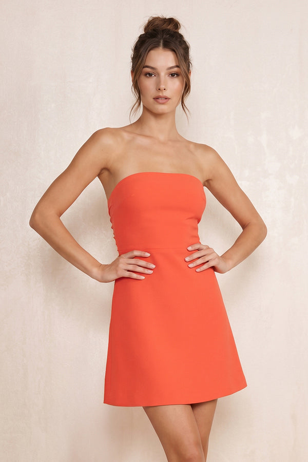 Strapless Sheath Keyhole Mini Dress in Orange – SHE IS ME Dresses