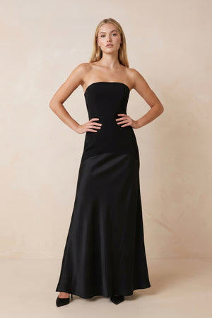 Strapless Sheath Matte Satin Maxi Dress in Black – SHE IS ME Dresses