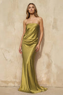 Strapless Sheath Maxi Dress in Olive - KISS BRIDAL PROM DRESSES