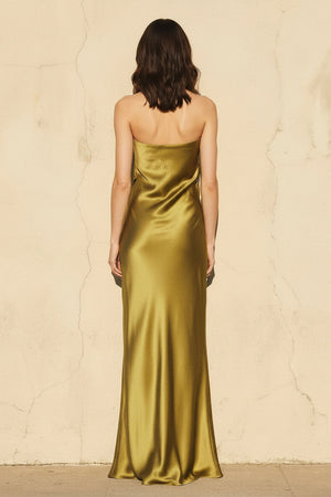 Strapless Sheath Maxi Dress in Olive - SHE IS ME