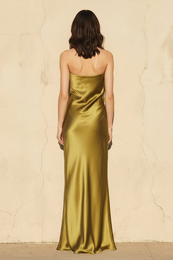 Strapless Sheath Maxi Dress in Olive - SHE IS ME