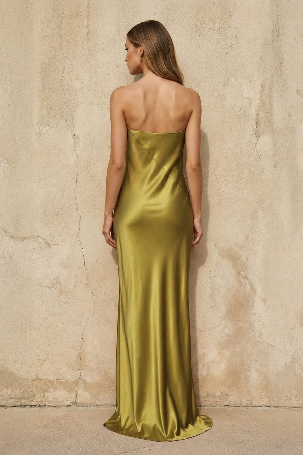 Strapless Sheath Maxi Dress in Olive - SHE IS ME PROM DRESSES