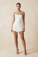 Strapless Sheath Mini Wedding Dress with Tassel in White - SHE IS ME Wedding Dresses