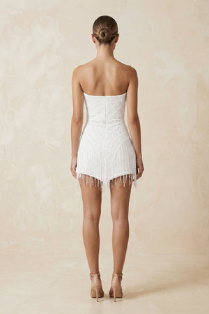 Strapless Sheath Mini Wedding Dress with Tassel in White - SHE IS ME Wedding Dresses