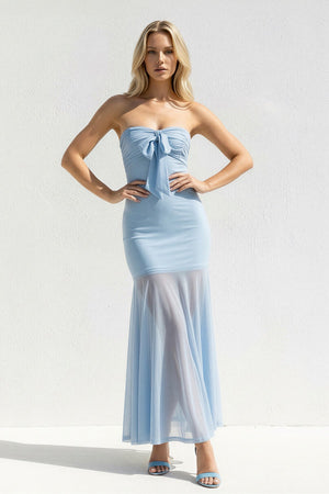 Strapless Sheath Open Back Midi Dress in Sky Blue - SHE IS ME