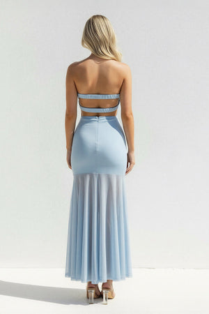 Strapless Sheath Open Back Midi Dress in Sky Blue - SHE IS ME
