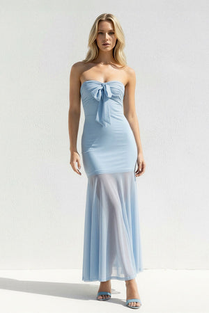 Strapless Sheath Open Back Midi Dress in Sky Blue - SHE IS ME