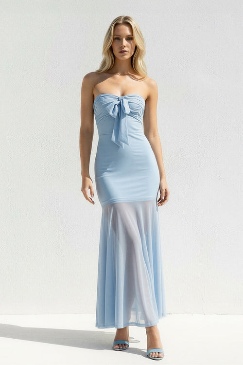 Strapless Sheath Open Back Midi Dress in Sky Blue - SHE IS ME