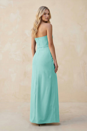 Strapless Sheath Satin Bridesmaid Dress With Slit in Aqua - SHE IS ME Bridesmaid Dresses