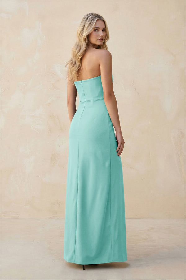Strapless Sheath Satin Bridesmaid Dress With Slit in Aqua - SHE IS ME Bridesmaid Dresses