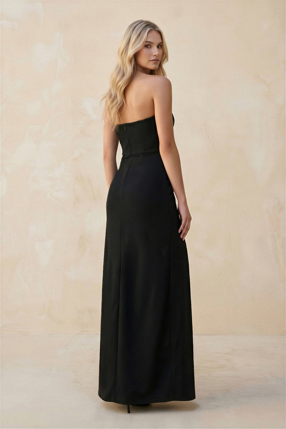 Strapless Sheath Satin Bridesmaid Dress With Slit in Black - SHE IS ME Bridesmaid Dresses