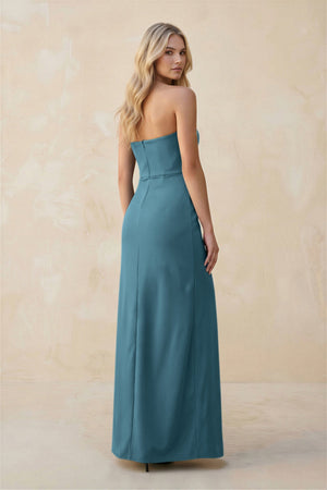 Strapless Sheath Satin Bridesmaid Dress With Slit in Dark Teal - SHE IS ME Bridesmaid Dresses