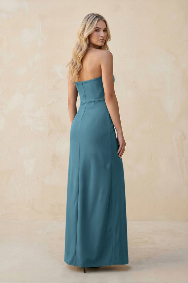Strapless Sheath Satin Bridesmaid Dress With Slit in Dark Teal - SHE IS ME Bridesmaid Dresses
