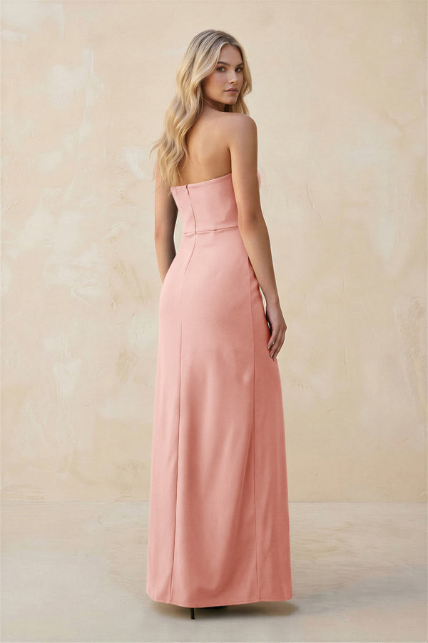 Strapless Sheath Satin Bridesmaid Dress With Slit in Rose Petal - SHE IS ME Bridesmaid Dresses