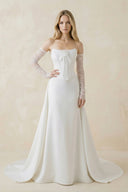 Strapless Sheath Satin Corset Wedding Dress With Detachable Sleeves in White - SHE IS ME Wedding Dresses