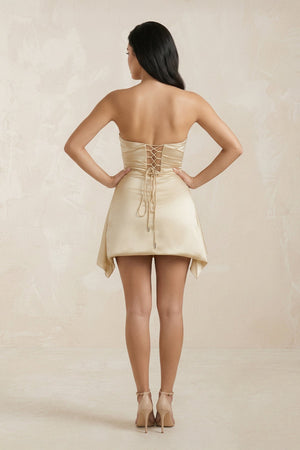 Strapless Sheath Satin Mini Dress in Champagne - SHE IS ME Prom Dresses
