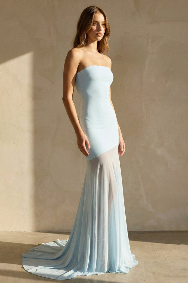 Strapless Sheer - Panel Maxi Dress in Sky Blue - SHE IS ME